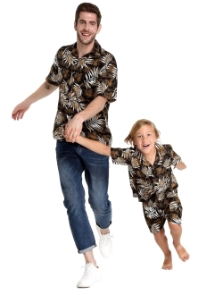 Hawaii Hangover Matching Hawaiian Luau Outfit Men Boy Shirts in Leaves in Black