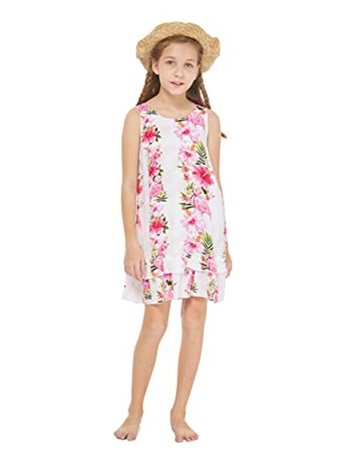 Hawaii Hangover Girl Hawaiian Tank Ruffle Edge Dress in Pink Hibiscus Vine