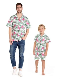 Hawaii Hangover Matching Father Son Hawaiian Luau Outfit Men Shirt Boy Shirt Shorts Classic White Flamingo