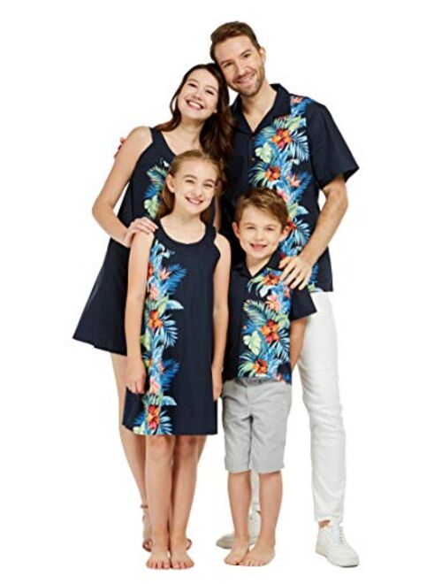 Hawaii Hangover Matching Father Son Hawaiian Luau Outfit Men Shirt Boy Shirt Wispy Cereus in Navy