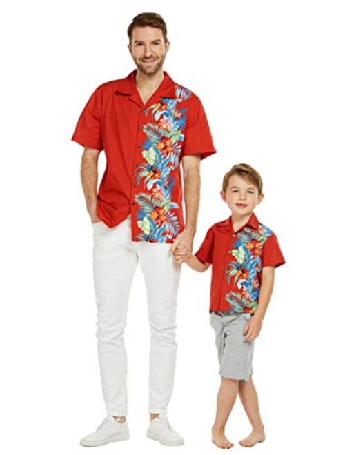 Hawaii Hangover Matching Father Son Hawaiian Luau Outfit Men Shirt Boy Shirt Wispy Cereus in Navy