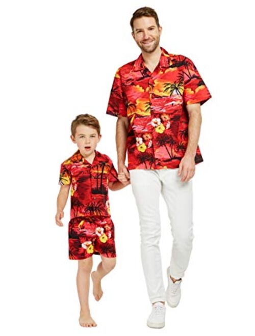 Hawaii Hangover Matching Father Son Hawaiian Luau Outfit Men Shirt Boy Shirt Sunset with Dolphin