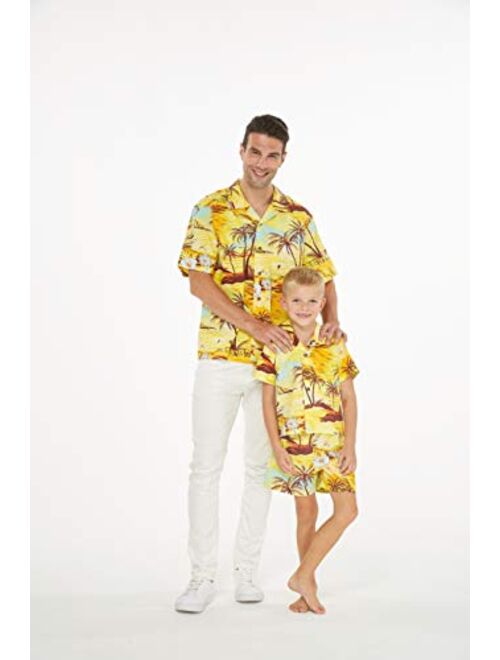 Hawaii Hangover Matching Father Son Hawaiian Luau Outfit Men Shirt Boy Shirt Sunset with Dolphin