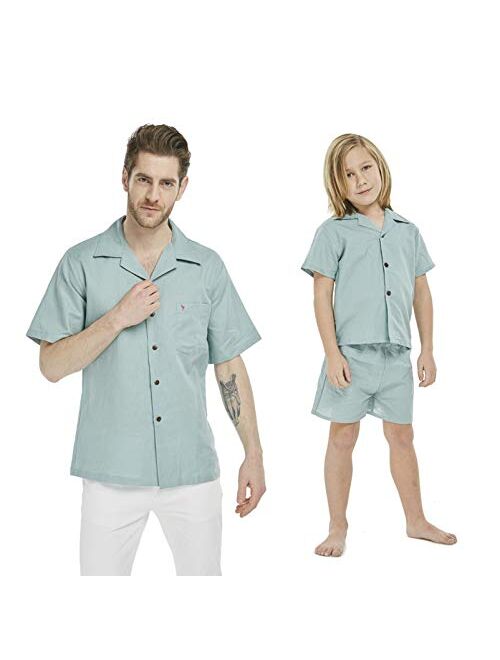 Hawaii Hangover Matching Father Son Linen Outfit Men Shirt Boy Shirt Shorts Solid Colors