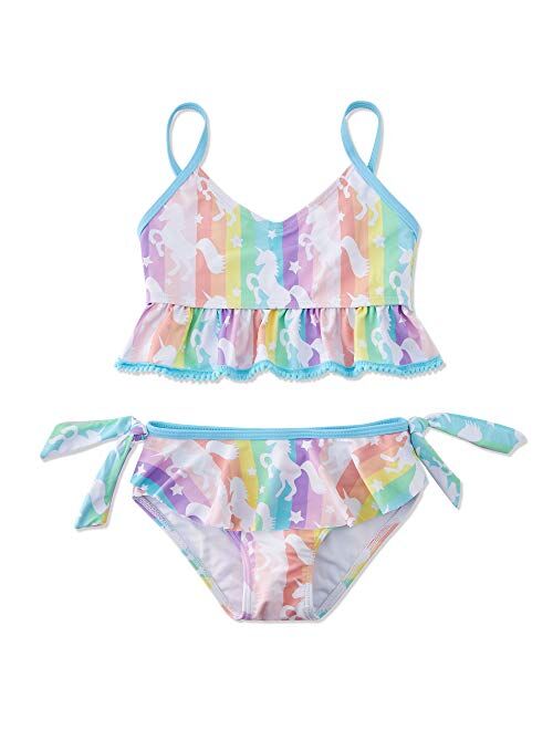 swimsobo Girls Mermaid Swimsuit Ruffle Bathing Suit Kids Two Piece Bikini Set for 3-12 Years