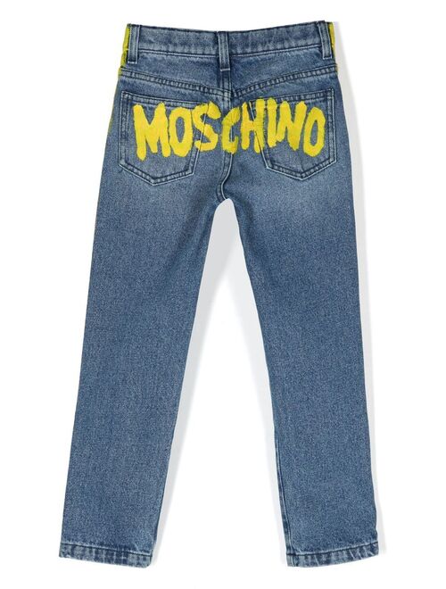 Moschino Kids paint-stripe denim jeans