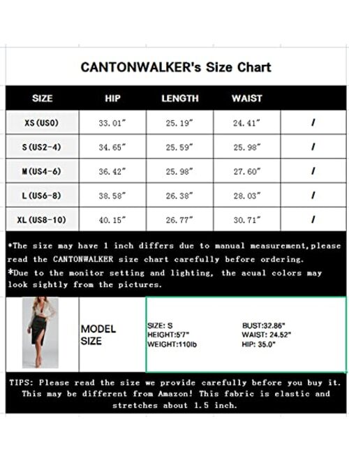 Cantonwalker Women's High Waist Front Slit Bodycon Fit Stretch Satin Work Midi Skirts 0243
