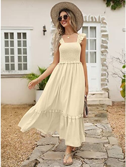 LILLUSORY Womens Midi Dresses 2023 Summer Smocked Sleeveless Flowy Long Maxi Dress