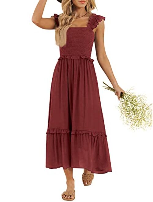 LILLUSORY Womens Midi Dresses 2023 Summer Smocked Sleeveless Flowy Long Maxi Dress