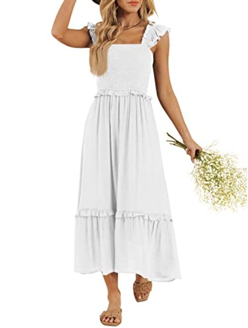 LILLUSORY Womens Midi Dresses 2023 Summer Smocked Sleeveless Flowy Long Maxi Dress