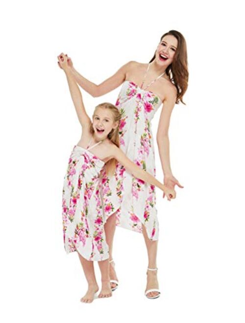 Hawaii Hangover Matching Hawaiian Luau Mother Daughter Halter Dress in Hibiscus Blue