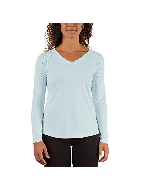 Vapor Apparel Women's V-Neck UPF 50+ Sun Protection Outdoor Performance Long Sleeve T-Shirt