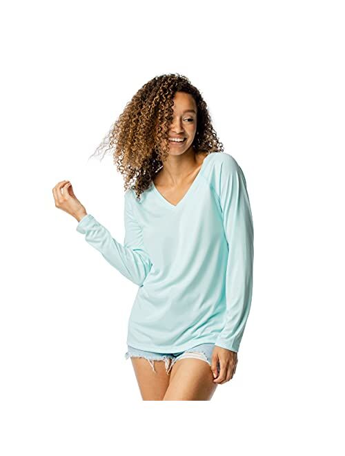 Vapor Apparel Women's V-Neck UPF 50+ Sun Protection Outdoor Performance Long Sleeve T-Shirt