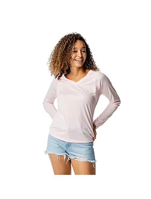 Vapor Apparel Women's V-Neck UPF 50+ Sun Protection Outdoor Performance Long Sleeve T-Shirt