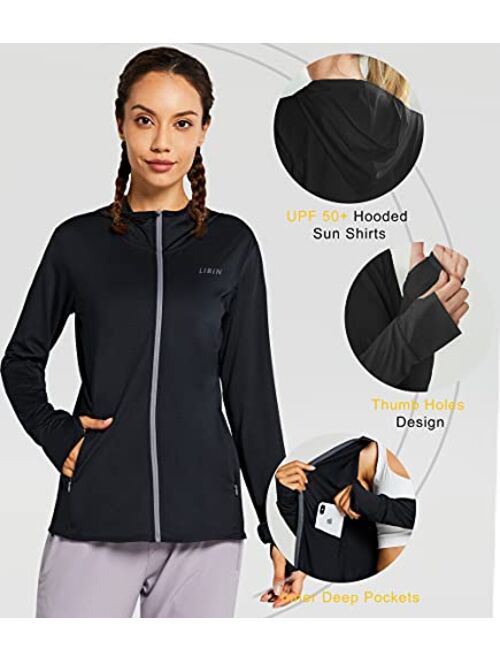 Libin Women's Full Zip UPF 50+ Sun Protection Hoodie Jacket Long Sleeve Sun Shirt Hiking Outdoor Performance with Pockets