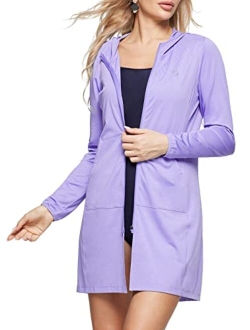 Women's UPF 50  Cover Up SPF Hoodie Long Jacket Beach Shirt Sun Protection Lightweight Swim Pool Suit