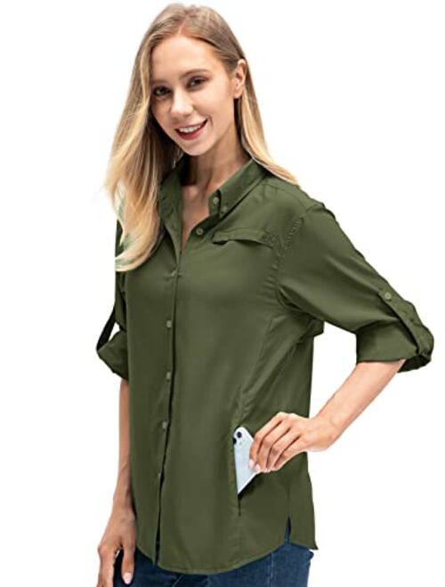 Jessie Kidden Women's Quick Dry Sun UV Protection Convertible Long Sleeve Shirts for Hiking Camping Fishing Sailing