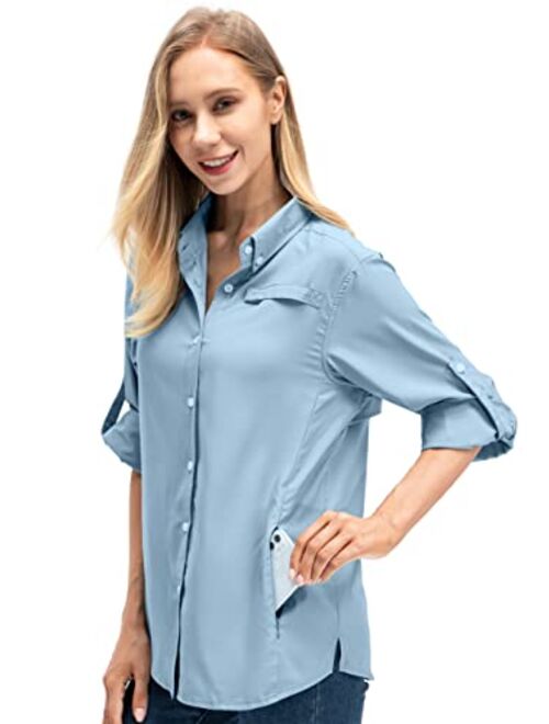 Jessie Kidden Women's Quick Dry Sun UV Protection Convertible Long Sleeve Shirts for Hiking Camping Fishing Sailing