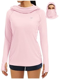 SPF Shirt Women Sun Protection Clothing UPF 50  Hoodie with Face Cover UV Hiking Long Sleeve Shirts Lightweight Outdoor