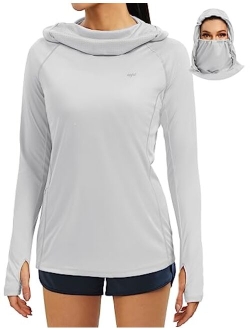 SPF Shirt Women Sun Protection Clothing UPF 50  Hoodie with Face Cover UV Hiking Long Sleeve Shirts Lightweight Outdoor