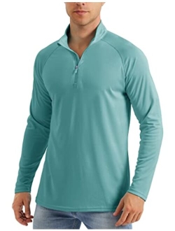 Men's Long Sleeve Sun Shirts UPF 50  Tees 1/4 Zip Up Fishing Running Rash Guard T-Shirts Outdoor Shirt