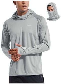 Men's Sun Protection Hoodie Shirt UPF 50  Long Sleeve UV SPF T-Shirts with Mask Rash Guard Fishing Lightweight