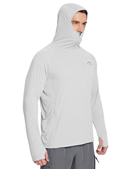 Men's Sun Protection Hoodie Shirt UPF 50  Long Sleeve UV SPF T-Shirts with Mask Rash Guard Fishing Lightweight