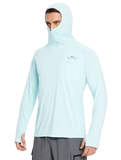 Men's Sun Protection Hoodie Shirt UPF 50  Long Sleeve UV SPF T-Shirts with Mask Rash Guard Fishing Lightweight