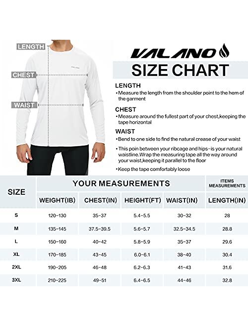 Valano Mens Long Sleeve Shirts UPF 50+ Sun Protection SPF Lightweight Quick Dry T-Shirts Outdoor Hiking Running Fishing