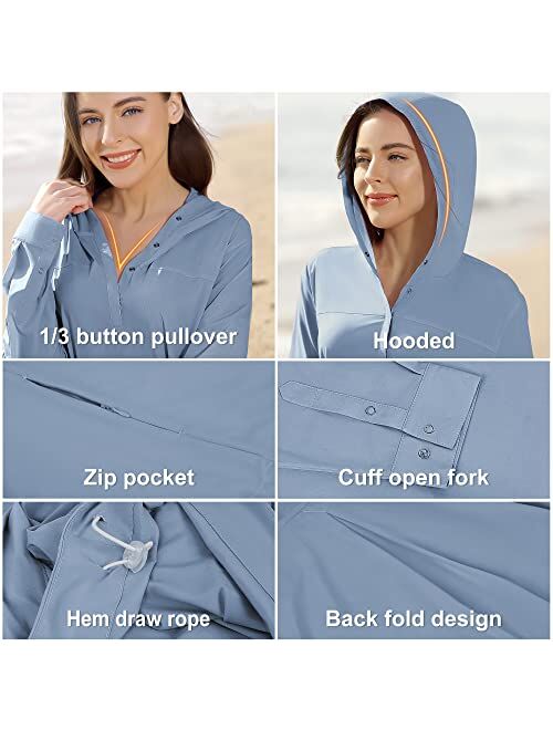 Mabove Women's UPF 50+ Sun Protective Hoodie Fall Long Sleeve Sun Shirts SPF Hiking Fishing Lightweight Shirt