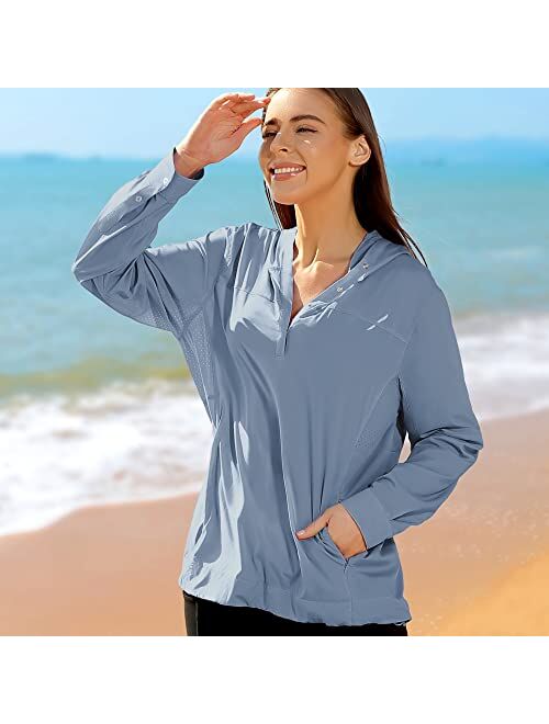 Mabove Women's UPF 50+ Sun Protective Hoodie Fall Long Sleeve Sun Shirts SPF Hiking Fishing Lightweight Shirt