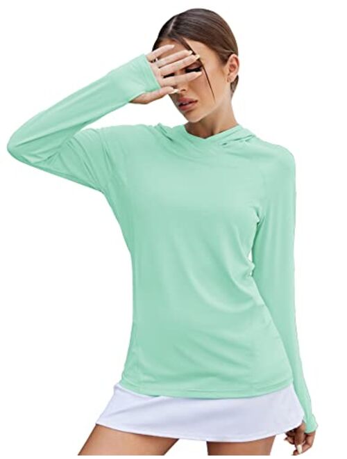 LUYAA Women's UPF 50+ Sun Protection Hoodie Breathable Stretch Hiking Shirts Long Sleeve for Running Outdoor Workout