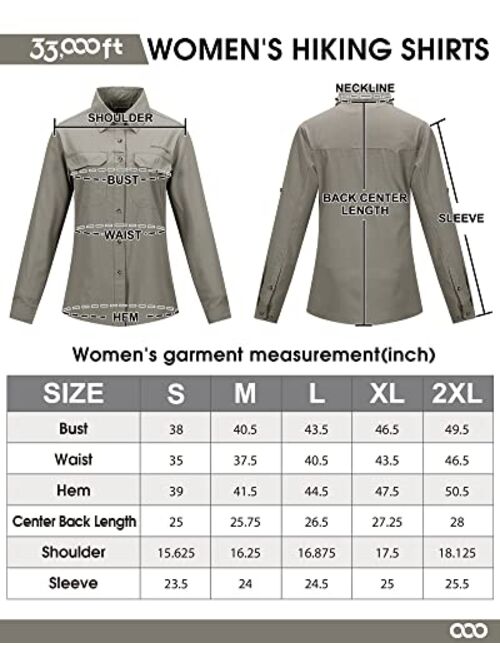 33,000ft Women's UPF 50 UV Sun Protection Shirt, Cool Quick Dry Long Sleeve Outdoor Fishing Hiking Safari Travel Shirt