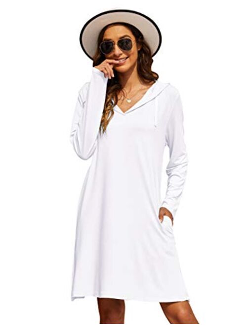 Wildtrest Womens UPF 50+ Cover-Up Dress Beach SPF Sun Protection Long Sleeve Shirts Dress Lightweight Athletic UV Hoodie