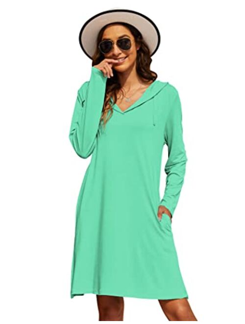 Wildtrest Womens UPF 50+ Cover-Up Dress Beach SPF Sun Protection Long Sleeve Shirts Dress Lightweight Athletic UV Hoodie