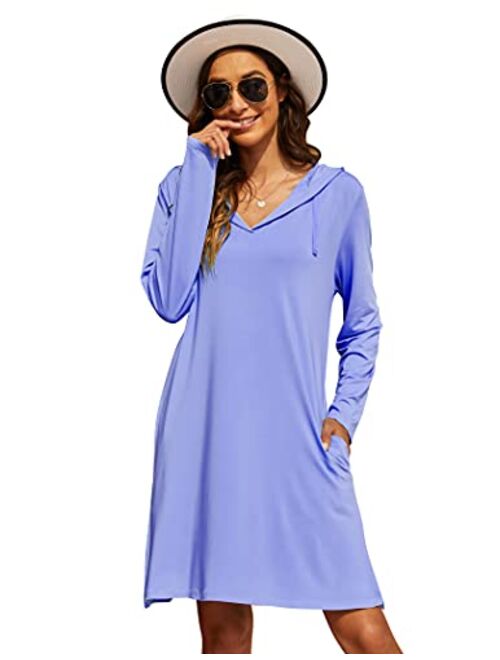 Wildtrest Womens UPF 50+ Cover-Up Dress Beach SPF Sun Protection Long Sleeve Shirts Dress Lightweight Athletic UV Hoodie