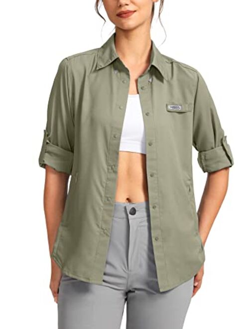 Viodia Womens Sun Protection Fishing Shirt with Zipper Pockets Lightweight SPF Long Sleeve Shirts for Hiking Safari