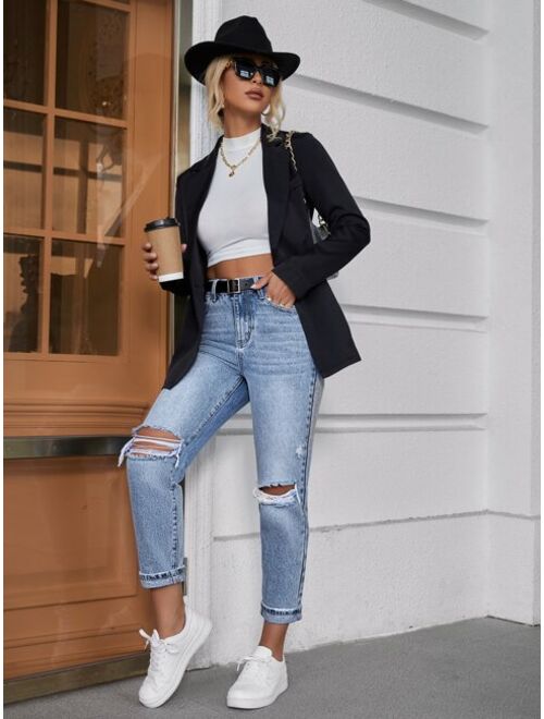 SHEIN Unity High Waist Ripped Tapered Jeans Without Belt