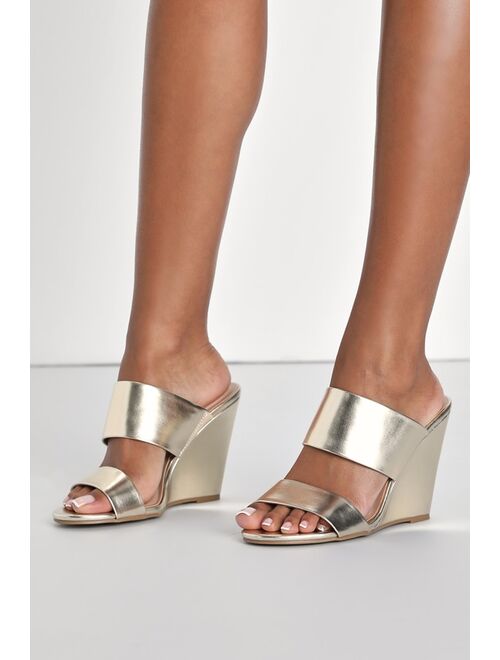 Lulus Biava Gold Wedge Sandals