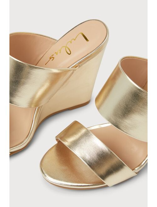 Lulus Biava Gold Wedge Sandals