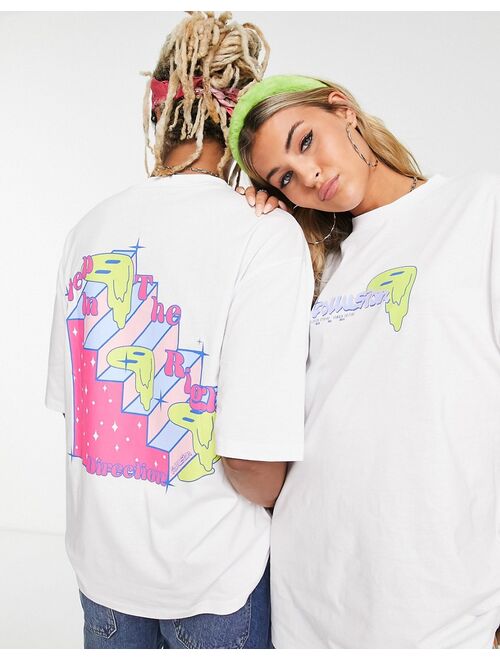 COLLUSION Unisex oversized T-shirt with neon print in white