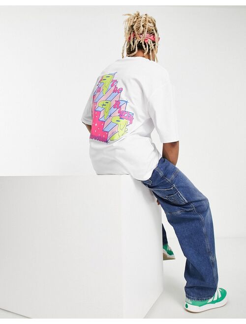 COLLUSION Unisex oversized T-shirt with neon print in white