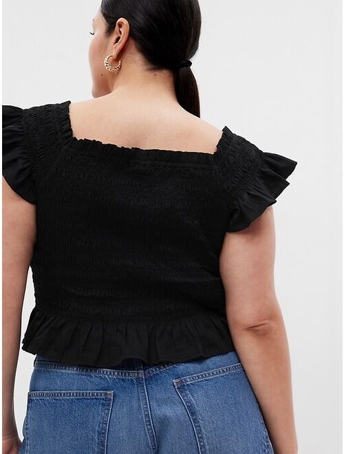 Gap Cropped Ruffle Sleeve Smocked Peplum Top