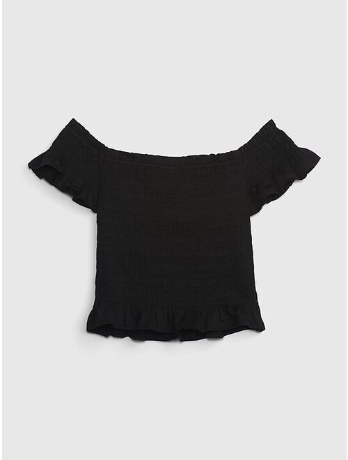 Gap Cropped Ruffle Sleeve Smocked Peplum Top