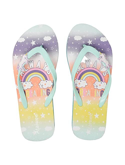 Ataiwee Girl's Flip Flops, Kid's Slip On Thong Sandals with Fruit Printed.