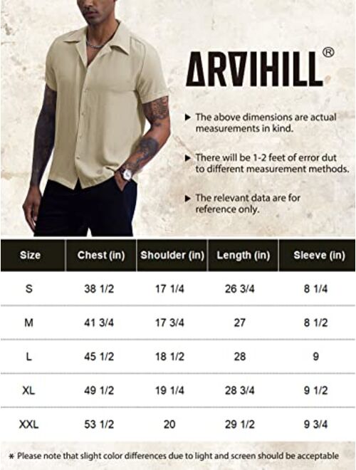 Arvilhill Men's Slim Fit Cuban Button Shirt Short Sleeve Guayabera Shirt Summer Beach Top