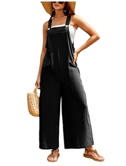 UANEO Womens Summer Sleeveless Jumpsuit Loose Fit Bib Cotton Overalls Casual Baggy Rompers