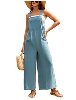 UANEO Womens Summer Sleeveless Jumpsuit Loose Fit Bib Cotton Overalls Casual Baggy Rompers