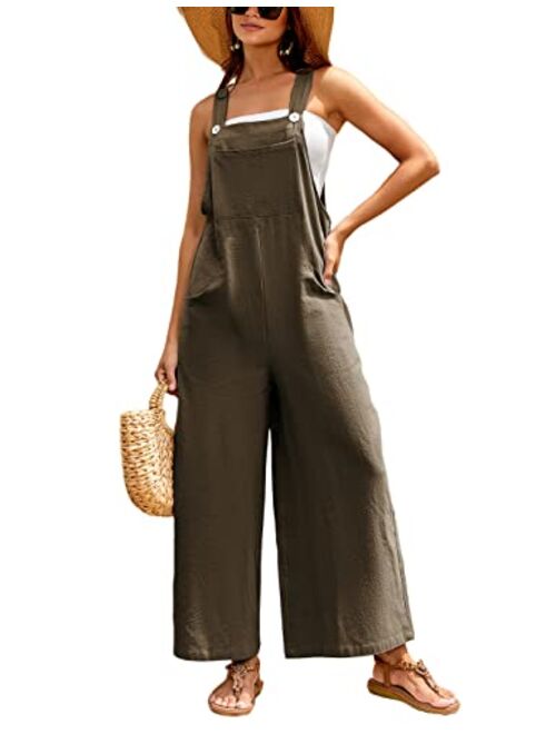 UANEO Womens Summer Sleeveless Jumpsuit Loose Fit Bib Cotton Overalls Casual Baggy Rompers