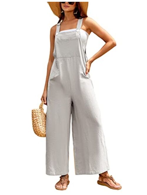 UANEO Womens Summer Sleeveless Jumpsuit Loose Fit Bib Cotton Overalls Casual Baggy Rompers